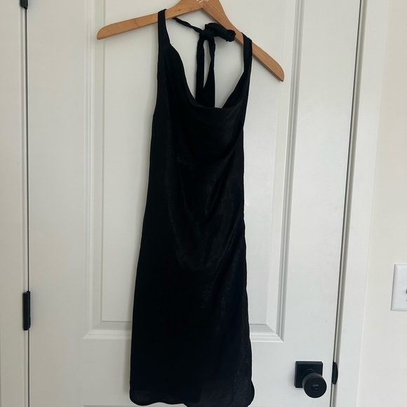 Zara Satin Effect Elegant Black Halter Mini Dress Small - Picture 3 of 5